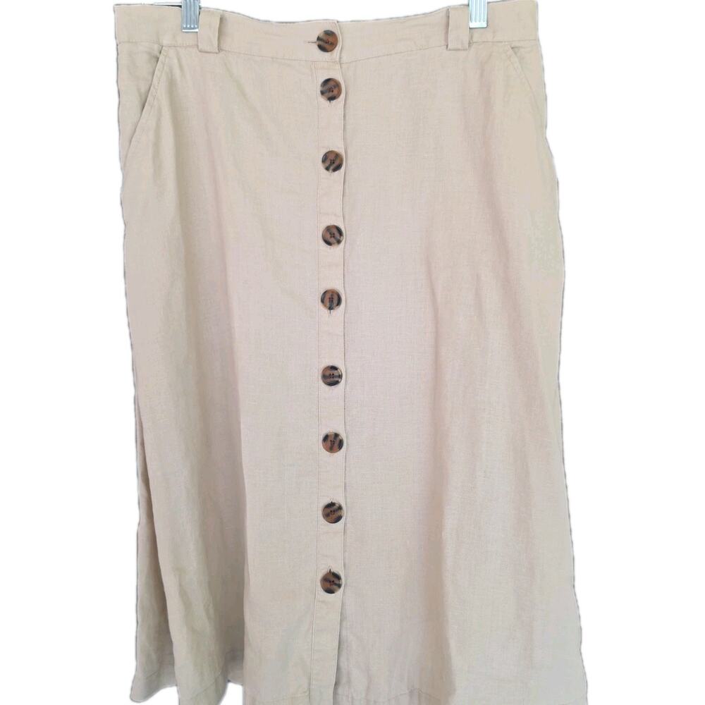 Christian Siriano Skirt Womens Large Beige Linen Button Front Midi Pockets